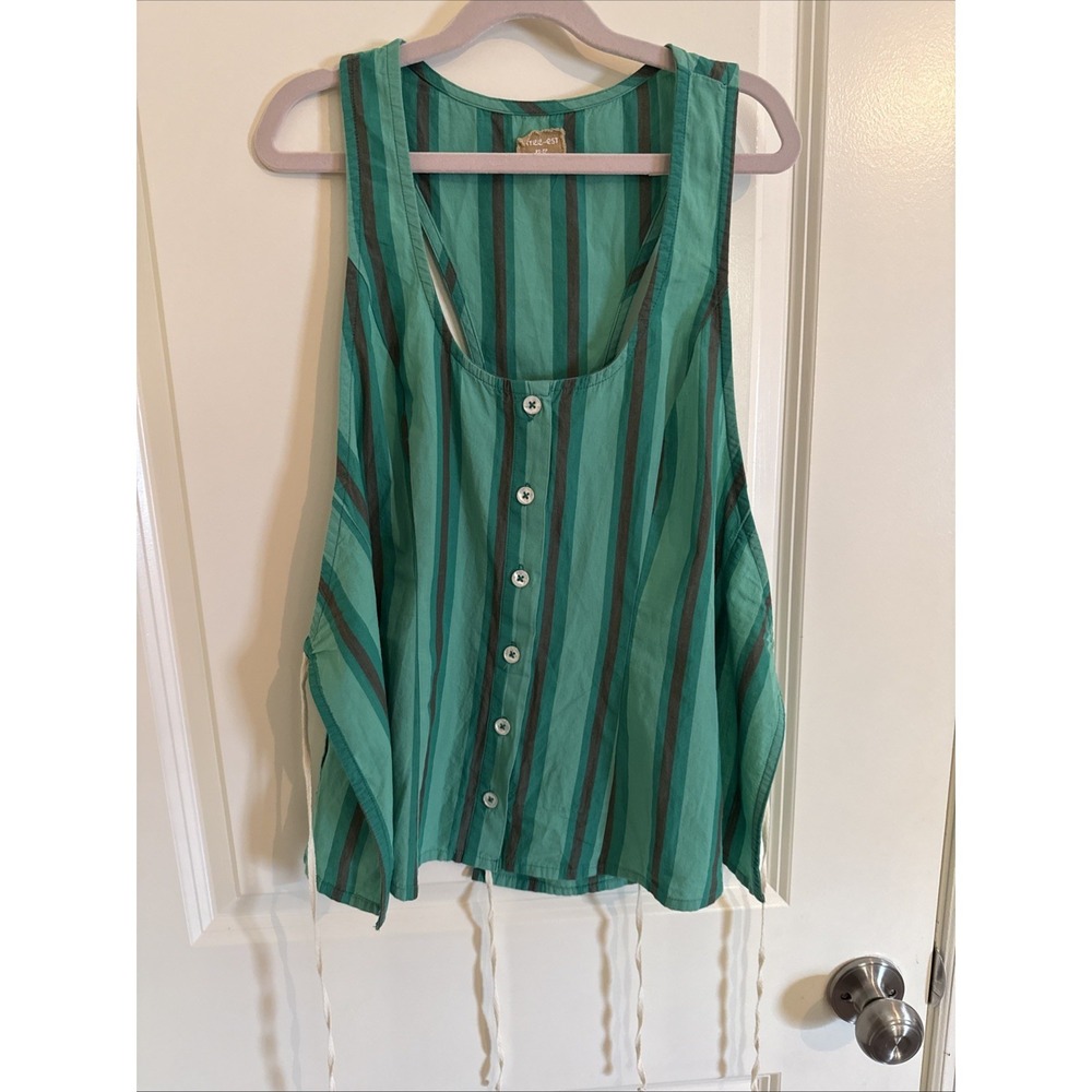 Free People Free-est Green Striped Coconut Top Side Tie Size XS Boho Hippie